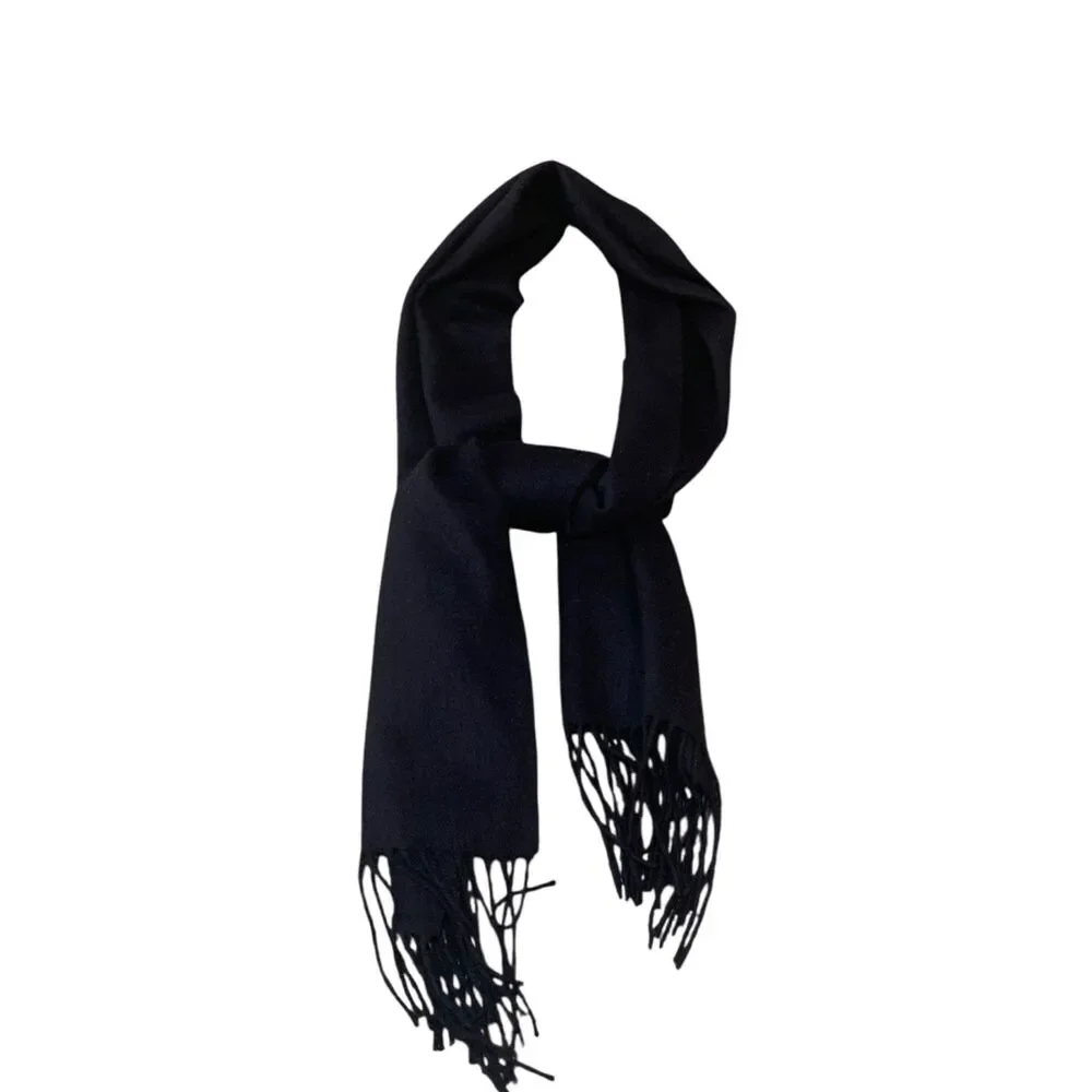Club Room Mens Preppy Quiet Luxury Outdoors Warm Black Cashmere Scarf 60x12